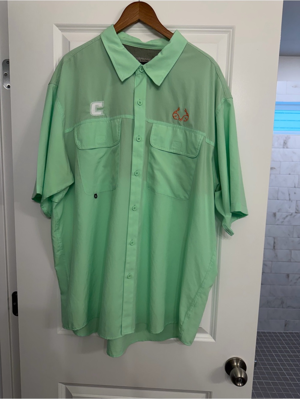 Light Green Short-Sleeve Button-Up Fishing Shirt